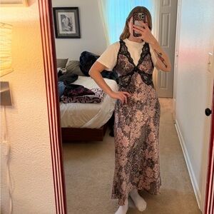 Floral Lace silk slip Dress